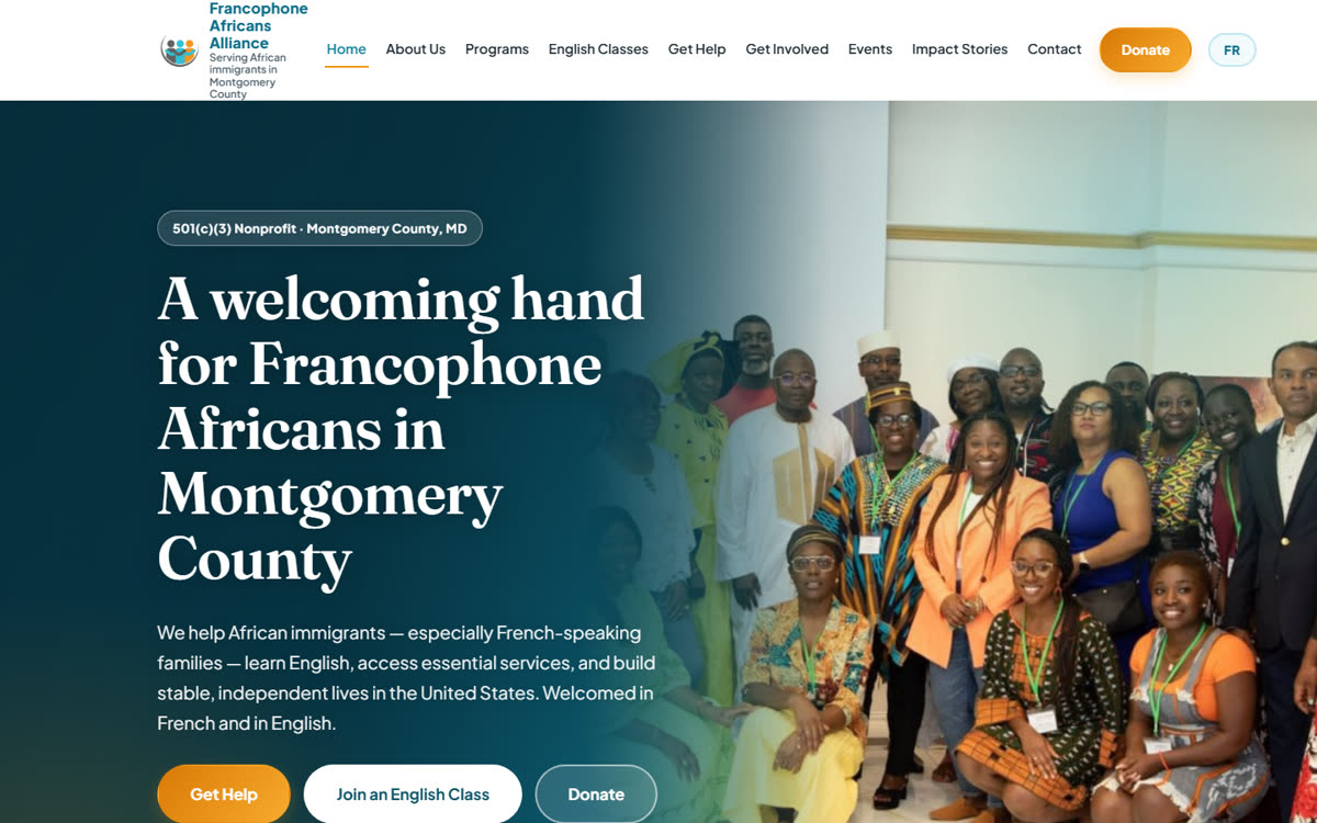 Page d'accueil du site Francophone Africans Alliance